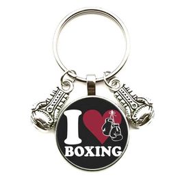Keychains Lanyards New Fashion Glass Cabochon Key Chain Boxing Gloves Pendant Lobster Clasp DIY Men and Women Car Keychain Gift Q240403