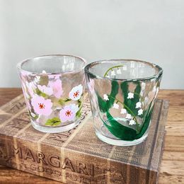 Wine Glasses 155Ml Hand Painted Glass Cup Peony Bell Orchids Pattern Transparent Hand-Painted Birthday Gift