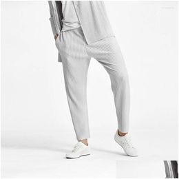 Men'S Pants Mens Summer 2022 Miyake Folding Fashion Plus Size Japan Pleated Crop High Flexibility Drop Delivery Apparel Clothing Dh3Lw