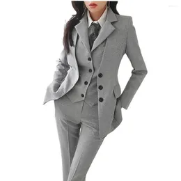 Women's Two Piece Pants High Quality Office Suit Work Clothes OL Set Formal Business 3-piece (coat Vest Pants)