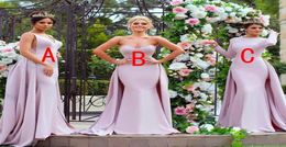 Mixed Styles Long Mermaid Bridesmaid Dresses V Neck Sweetheart Overskirts Applique Beaded Western Custom Wedding Guest Maid of Hon5750268