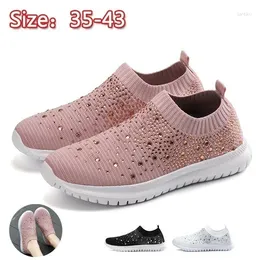 Fitness Shoes Women Flats Sneakers Crystal Fashion Bling Casual Slip On Sock Trainers Summer Vulcanize Shoe Zapatillas Mujer