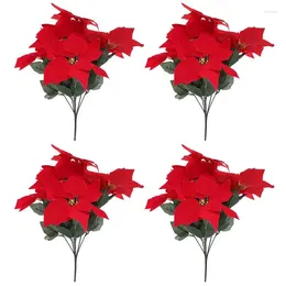 Decorative Flowers 4Pcs Fake Realistic Poinsettia For Christmas Wreath Garland Decor Big Flower Simulated Courtyard Potted Plant