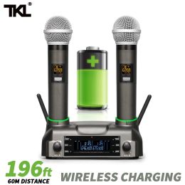 Microphones TKL 100 Channel Dual Wireless Microphone System UHF 2 Channels Handheld Mic with Charging For Home Karaok Singing Party 60m