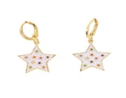 Hoop Huggie Gold Filled Star White Enamel Rainbow Cz Sparking Earring For Women Cute Girl Shiny Wedding Boho 20215579799
