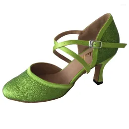 Dance Shoes Latin Ballroom Salsa Shoe For Lady Hand-made Customized Heel Professional Green Socials Evening Party Indoor Dancing