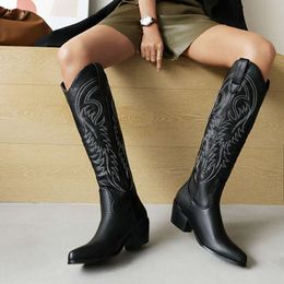 Womens Wide Circumference Large-sized Embroidered Western Cowboy Boots Long Knee Length Knightly for Women