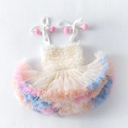 High Quality Baby Girl Clothes Cute Fluffy Mesh Halter Baby Dress Sweet Princess TUTU Cake Dress Birthdays Clothes For Girls 240323