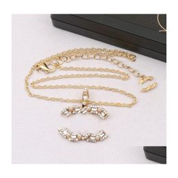 Pendant Necklaces Gold Plated Simple Designer Sweater Link Chain Crystal Double Letter For Women Wedding High Quality Jewellery Drop D Dhxc8