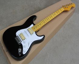 Factory Custom Black Electric Guitar with Chrome HardwareYellow Maple FretboardHSH PickupsWhite PickguardCan be Customized3455844