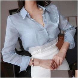 Work Dresses Women Skirt 2 Piece Set Fashion Blue Ol Slim Shirt Office Lady Casual And White Bodycon Spring Fall Drop Delivery Apparel Dhrzz
