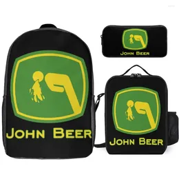 Backpack John Beer Durable Cosy Field Pack 3 In 1 Set 17 Inch Lunch Bag Pen Travel Classic