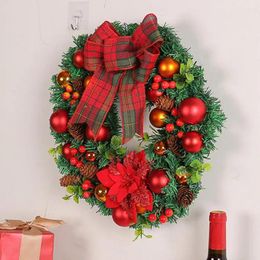 Decorative Flowers Realistic Bowknot Wreath Festive Holiday Wreaths Plaid Pine Cone Needle Ball Berry Decorations For Indoor Christmas