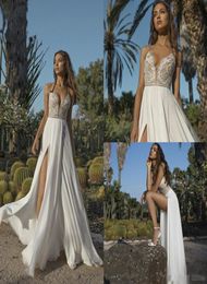 Asaf Dadush 2019 Wedding Dresses Vintage Crochet Lace Fairy Flowy Chiffon Beach Boho spaghetti Bridal Wedding Gown6872474