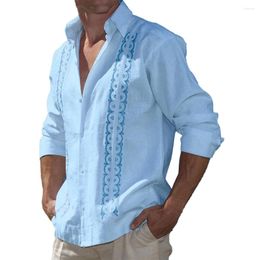 Men's Casual Shirts Fashion Print Dress Shirt Lapel Collar Long Sleeve Loose Blouse Button-Down Tops For Man