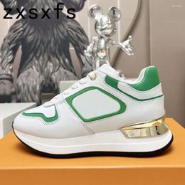 Casual Shoes 2024 Genuine Leather Black White Sneakers Women Lace-up Designer Runner's Platform Brand Lover's