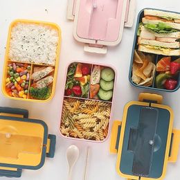 Dinnerware 1000ML Lunch Box Japanese Style For Kids Students Container Wheat Straw Leak-Proof Square Bento With Compartment