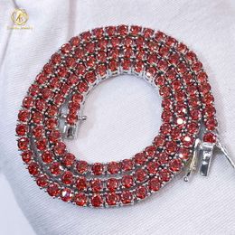 Garnet Red Tennis Chain Bling Hiphop Jewellery Iced Out Vvs Moissanite Diamond Necklace 3mm 4mm 5mm 6.5mm 1carat Coloured Chain