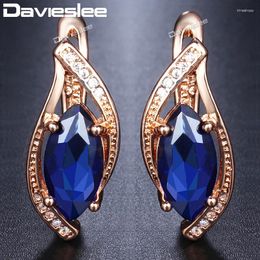 Stud Earrings Davieslee Blue Stone For Women 585 Rose Gold Colour Leaf Shaped Round Womens Earring Fashion Jewellery Gift DGE136