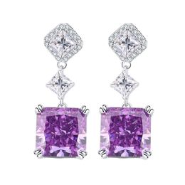 Women's Fashion Jewelry: Sparkling Princess Cut Earrings and Pendant Set in S925 Silver - High carbon Diamond and Vibrant Gems for Elegance