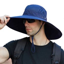 Wide Brim Hats Bucket Hat Large Mens Fisherman Waterproof Outdoor Sun Protection Hiking Camping Womens Panama Glasses Q240403