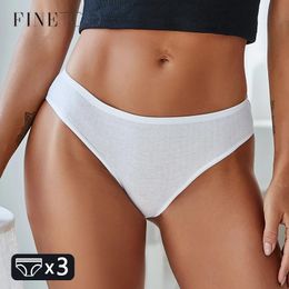 FINETOO 3Pcs Women Cotton Panties Comfortable Briefs Ladies Lowrise Underpants SXL Girls Underwear Fashion Plus Size Panty 240407