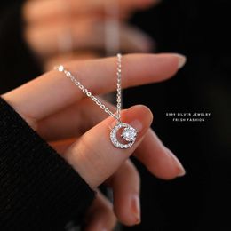 classic designer necklace s999 sterling silver moonlight sparkling zirconia womens necklace light high grade elegant style small design moissan collar chain