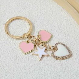Keychains Lanyards Lovely Enamel Cute Love Romantic Glaring Hearts Star Key Rings For Women Girls Friendship Gifts Handbag Accessories Q240403