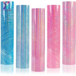 Films XFX HTV 5Pcs 12x10in Holographic Laser Petal Ripple Lizard Pattern Laser Pink & Blue Heat Transfer Paper for DIY Tshirt Cricut