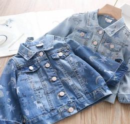 2020 Fall New girls rainbow star printed cowboy outwear children unicorn denim jacket kids lapel singlebreasted denim coat A34531979914