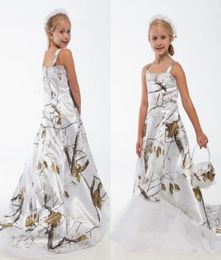 White Real Tree Camo Lace Flower Girl Dresses Custom Toddler Kids Formal Wedding Wear Camouflage Satin Birthday Party Gowns2155383