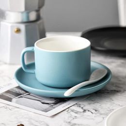 Cups Saucers MUZITY Porcelain Coffee Cup And Saucer Matte Ceramic Tea Set With White Spoon 230ml Drinkware