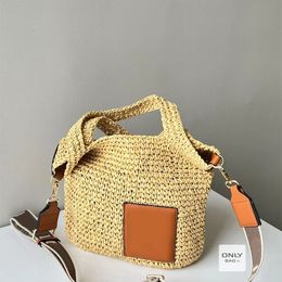 Designer summer shoulder bag beach grass embroidered beach shopping large capacity tote anagram strap holiday genuine leather soft mirror quality