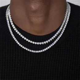 Chains 4mm Hip Hop Zircon Crystal Necklace For Men Rock Silver Color Tennis Chain Women Fashion Party Jewelry Gift