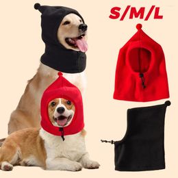 Dog Apparel Plush Winter Warm Hat Outdoor Ear Protector Clothes Solid Hair Ball Adjustable Hats Drawstring Funny Casual Pet Headgear