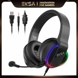 Microphones Eksa E400 Gaming Headphones for Pc Wired Headset Gamer Overear Headphones with Microphone Noise Cancelling for Ps4/ps5/xbox