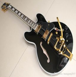 Whole New Cibson 1959 Jazz Electric Guitar With Tremolo Semi Hollow Body In Black 1204108629065