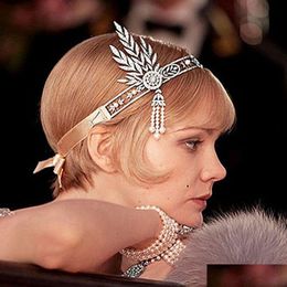 Party Hats The Gatsby Hair Crystals Pearl Tassels Headpiece Hoop Headband Jewellery Wedding Bridal Tiara Hairband Sier 10Pcs For Drop Dhvmw