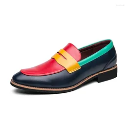 Casual Shoes Fashion Blue Yellow Men's Leather Loafers Size 38-48 Pointed Men Low-heel Designer