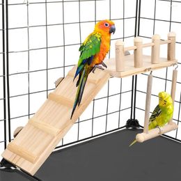 Other Bird Supplies Perches Platform Swing Climbing Ladder Parrot Cage Accessories Wooden Playing Gyms Exercise Stands Toys Sets