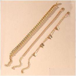 Female Summer Gold Color for Women Butterfly Mtilayer Chain Ankle Bracelets Girls on Leg Beach Drop Delivery Dhund