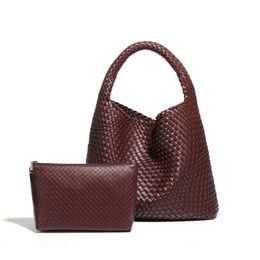 Woven Leather Bags for Women Knotted Shoulder Bucket Purse Handmade Fashion Tote Hobo Bag Small