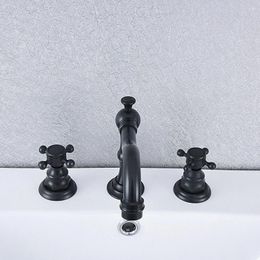 Bathroom Sink Faucets Black Oil Rubbed Bronze Deck Mounted Dual Handles Widespread 3 Holes Basin Faucet Mixer Water Taps Msf539