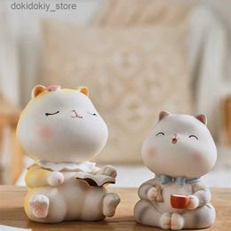 Arts and Crafts Creative Resin Cute Cat Piy Bank Decoration Cure Animal Cartoon Desk Decoration Childrens Room Japanese Home DecorationsL2447