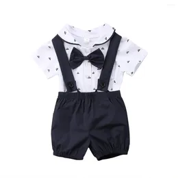 Clothing Sets Fashion Baby Boy Clothes Set Summer Short Sleeve Bow T-Shirt Bodysuit Suspenders Overalls Pants Toddler Kids Outfit