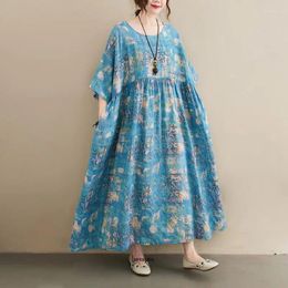 Party Dresses Large Size 6XL 150KG Summer Floral Dress For Women Cotton Linen Short Sleeve Maxi Ladies Casual