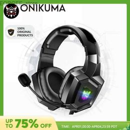 Cell Phone Earphones ONIKUMA Wired Stereo Gaming Headphones with Mic LED Lights for Gamer Headset Y240407
