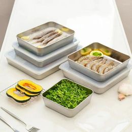 Storage Bottles Stainless Steel Dinnerware Set Rust-resistant Square Plates Food Box Freshness Preservation For Home