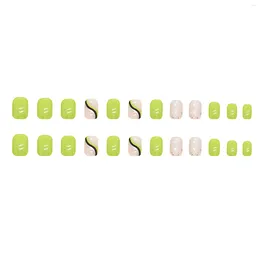 False Nails Green With Printed Short Fake Manicure Natural Unbreakable Nail Simple Wear For Daily And Parties Wearing