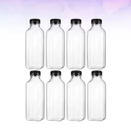 Storage Bottles PET Plastic Empty Containers With Lids Caps Beverage Drink Bottle Juice Jar (Black Caps)